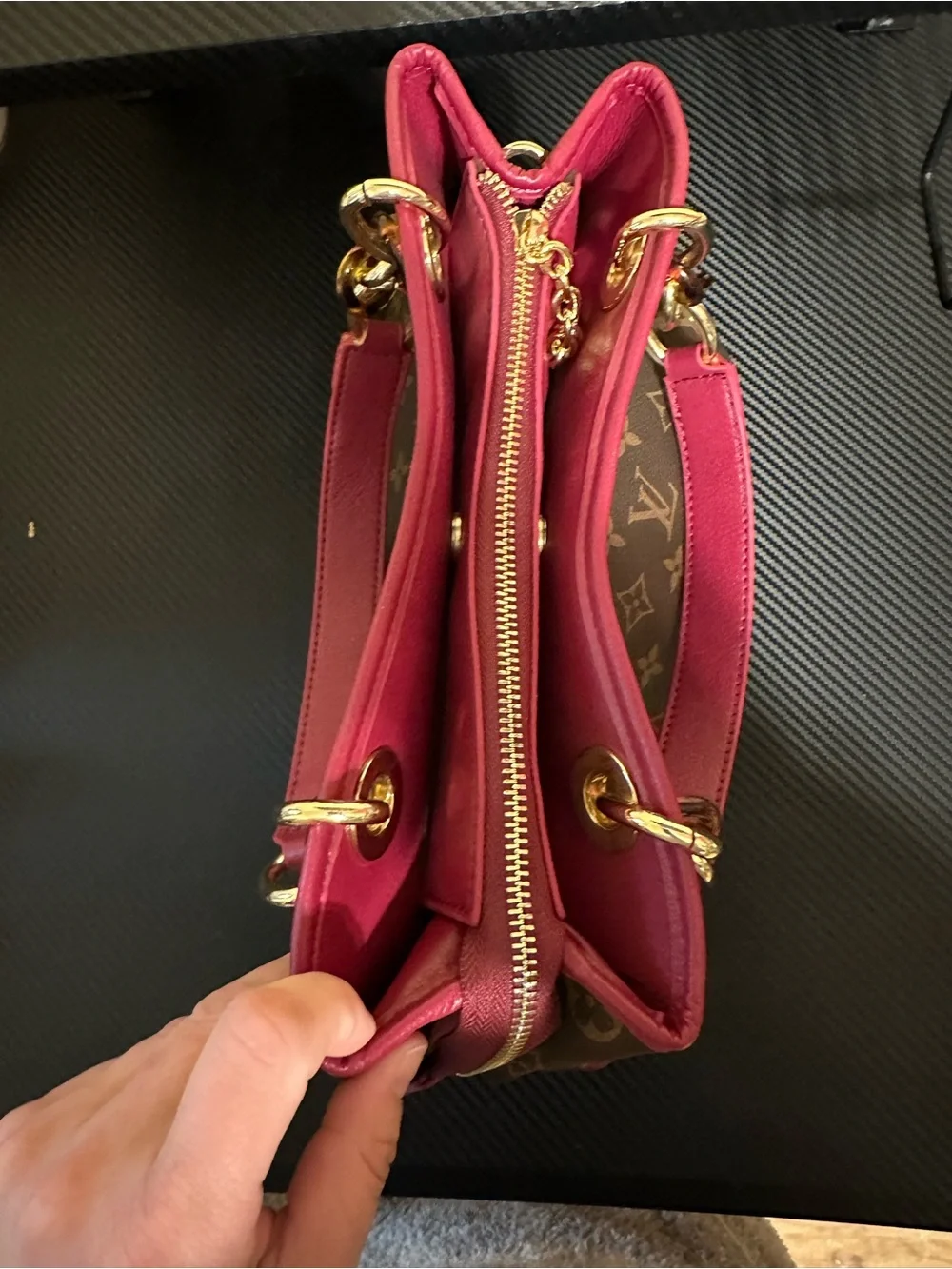 Brown and pink satchel
